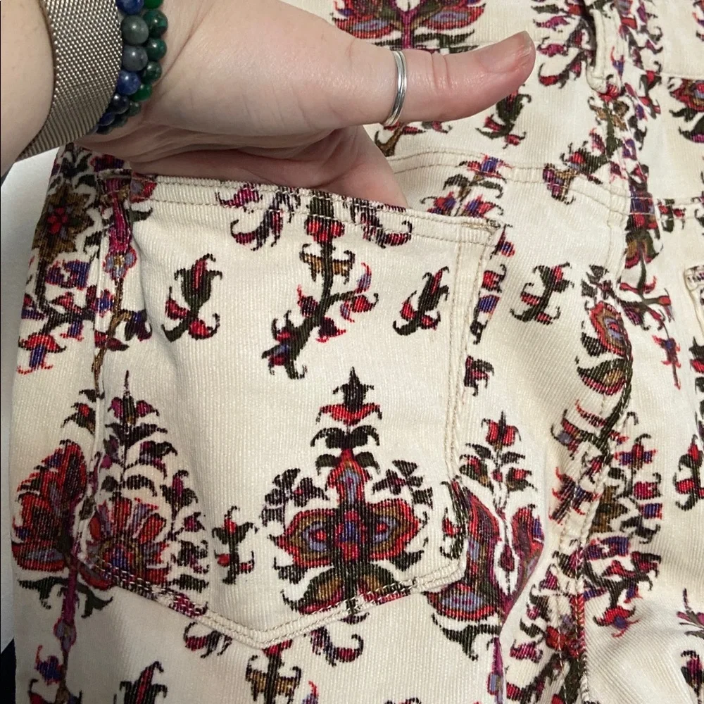 NWOT Anthropologie Pilcro cream corduroy boho printed bootcut jeans